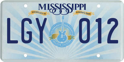 MS license plate LGY012