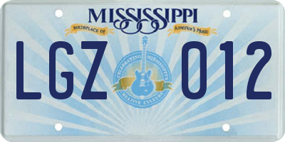 MS license plate LGZ012