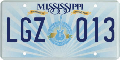 MS license plate LGZ013