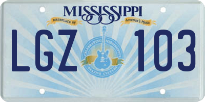 MS license plate LGZ103