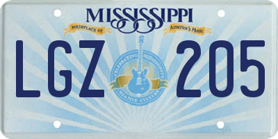 MS license plate LGZ205