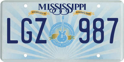 MS license plate LGZ987