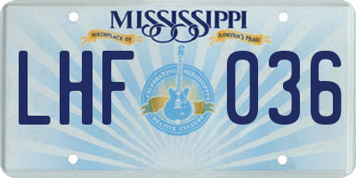 MS license plate LHF036