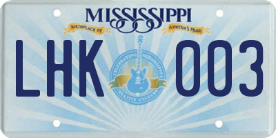 MS license plate LHK003