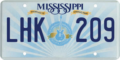 MS license plate LHK209