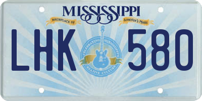 MS license plate LHK580