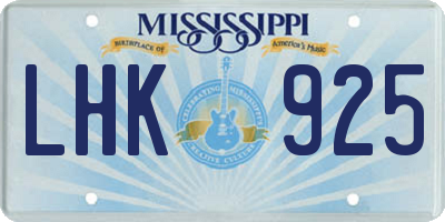 MS license plate LHK925