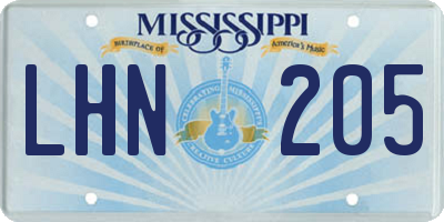 MS license plate LHN205