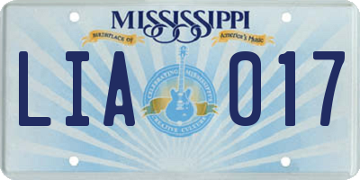 MS license plate LIA017