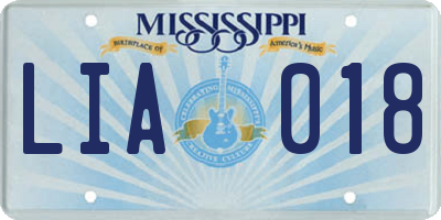 MS license plate LIA018