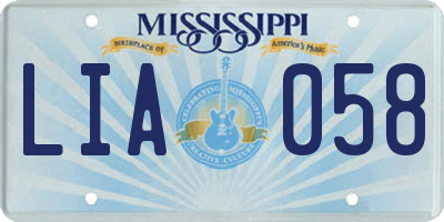 MS license plate LIA058