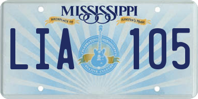 MS license plate LIA105