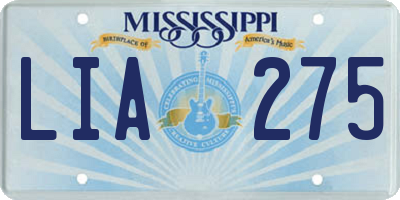 MS license plate LIA275