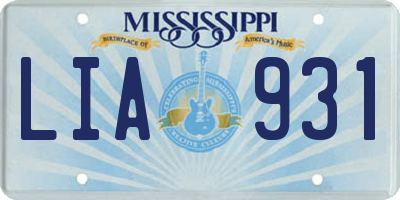 MS license plate LIA931