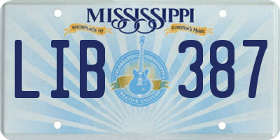 MS license plate LIB387