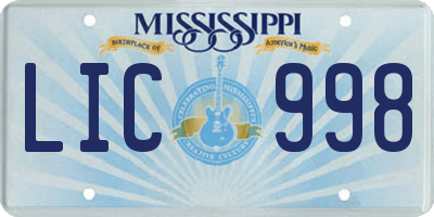 MS license plate LIC998