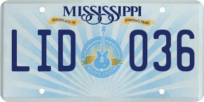MS license plate LID036