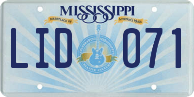 MS license plate LID071
