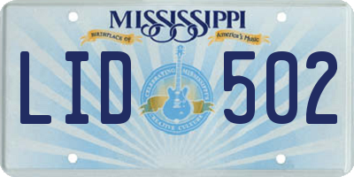 MS license plate LID502