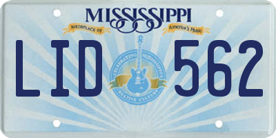 MS license plate LID562