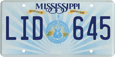 MS license plate LID645