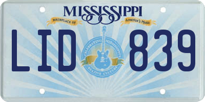MS license plate LID839