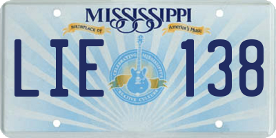 MS license plate LIE138