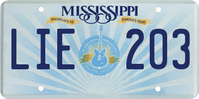 MS license plate LIE203