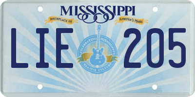 MS license plate LIE205