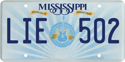 MS license plate LIE502