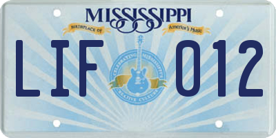 MS license plate LIF012