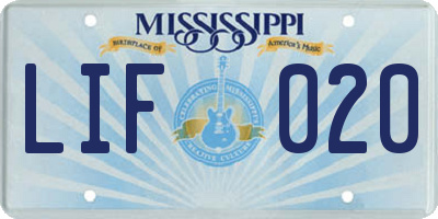 MS license plate LIF020