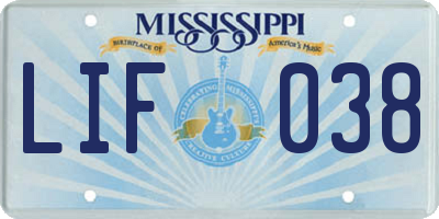 MS license plate LIF038