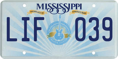 MS license plate LIF039