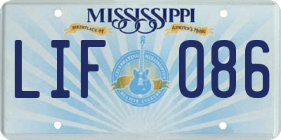 MS license plate LIF086