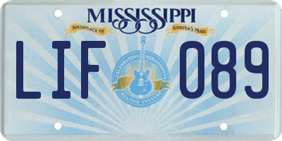 MS license plate LIF089