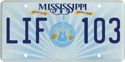 MS license plate LIF103