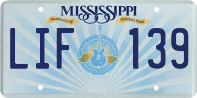 MS license plate LIF139