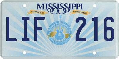 MS license plate LIF216