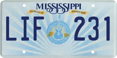MS license plate LIF231