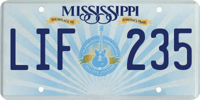 MS license plate LIF235