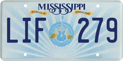 MS license plate LIF279