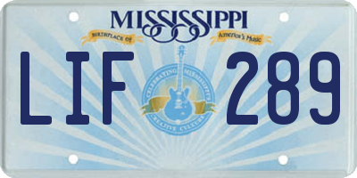 MS license plate LIF289