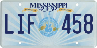 MS license plate LIF458