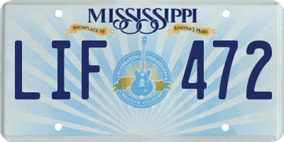 MS license plate LIF472