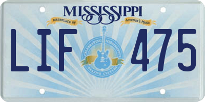 MS license plate LIF475