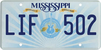 MS license plate LIF502