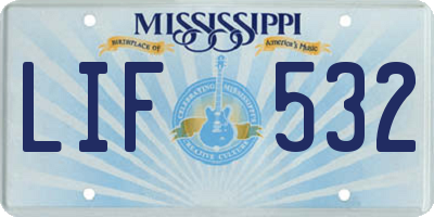 MS license plate LIF532