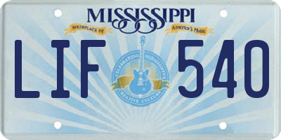 MS license plate LIF540