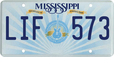 MS license plate LIF573